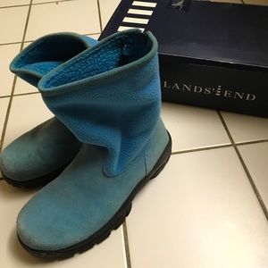 Lands’ End Blue Fleece Lined Suede Boots